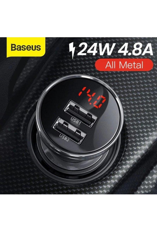 Baseus Digital Display Dual USB 4.8A Car Charger 24W Grey