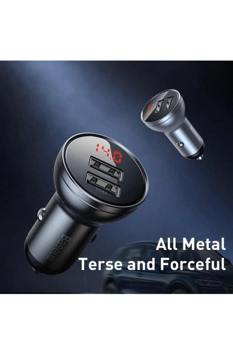Baseus Digital Display Dual USB 4.8A Car Charger 24W Grey
