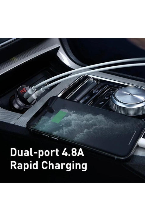 Baseus Digital Display Dual USB 4.8A Car Charger 24W Grey