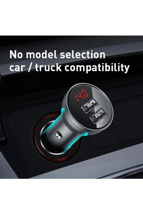 Baseus Digital Display Dual USB 4.8A Car Charger 24W Grey