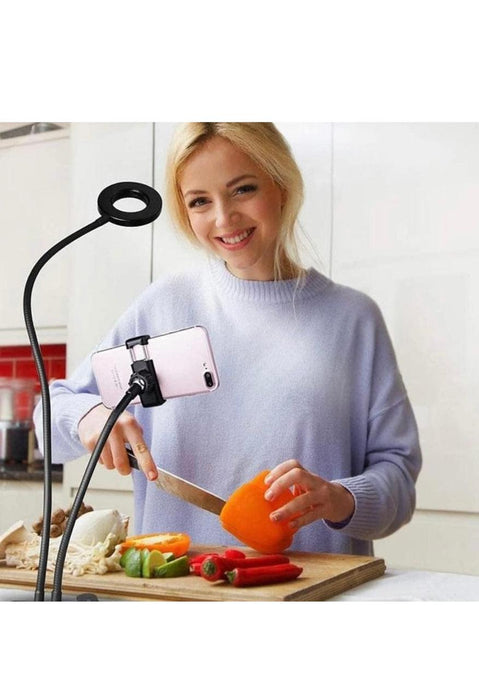 2 in 1 Led Selfie Ring Light with Phone Holder Desk Lamp Lazy Bracket Tabletop Stand Flexible