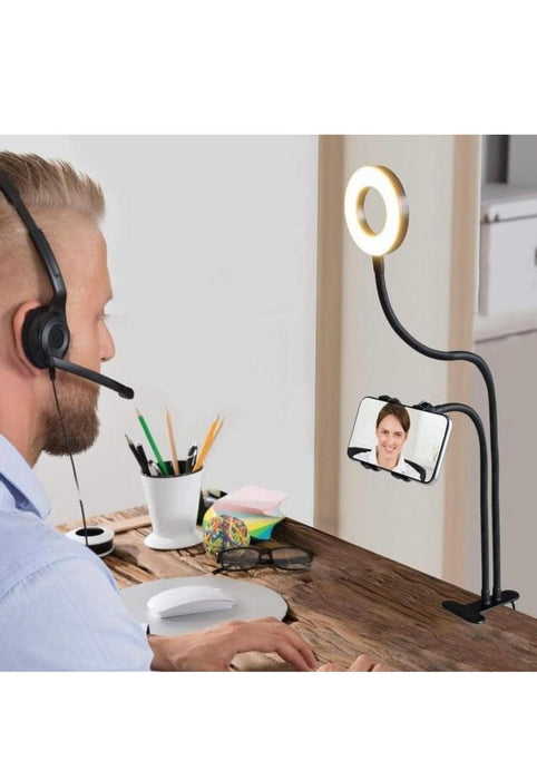 2 in 1 Led Selfie Ring Light with Phone Holder Desk Lamp Lazy Bracket Tabletop Stand Flexible