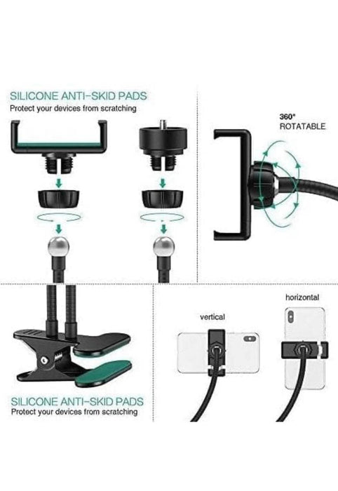 2 in 1 Led Selfie Ring Light with Phone Holder Desk Lamp Lazy Bracket Tabletop Stand Flexible