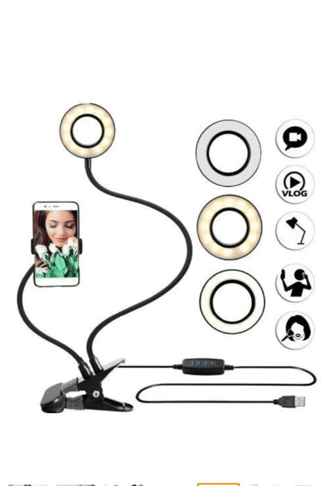 2 in 1 Led Selfie Ring Light with Phone Holder Desk Lamp Lazy Bracket Tabletop Stand Flexible