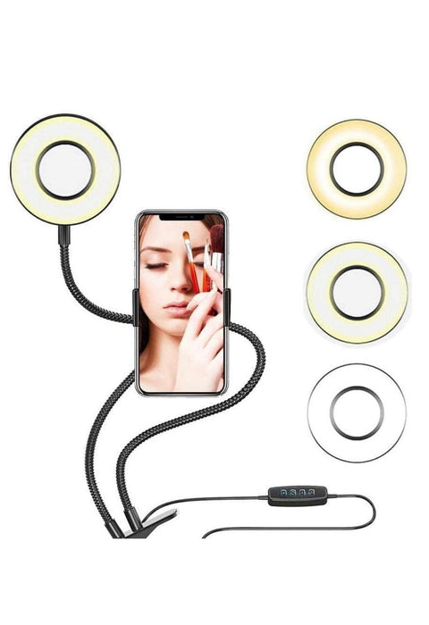 2 in 1 Led Selfie Ring Light with Phone Holder Desk Lamp Lazy Bracket Tabletop Stand Flexible